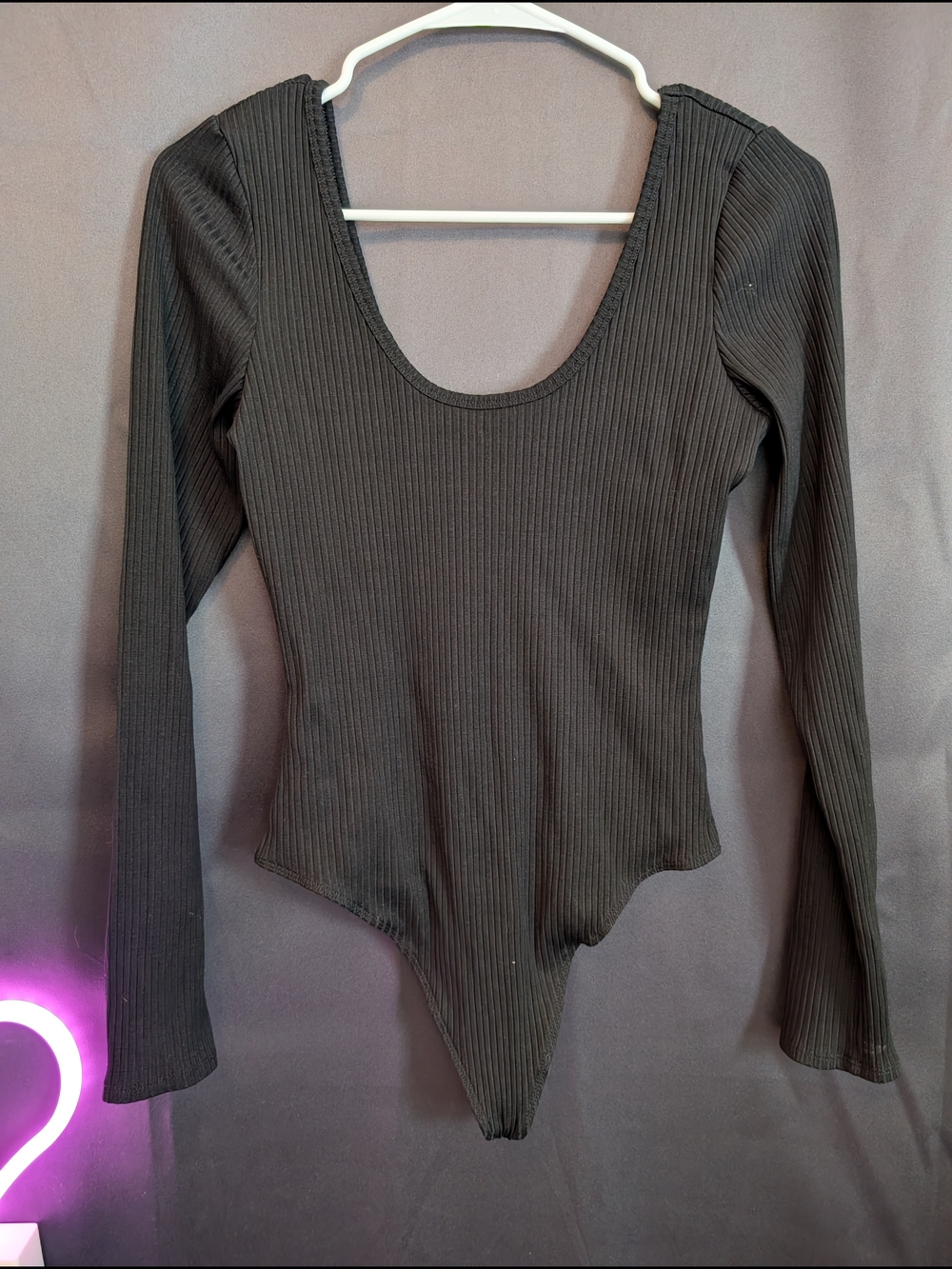 Wilfred Black Ribbed Scoop Neck Long Sleeve Bodysuit Thong